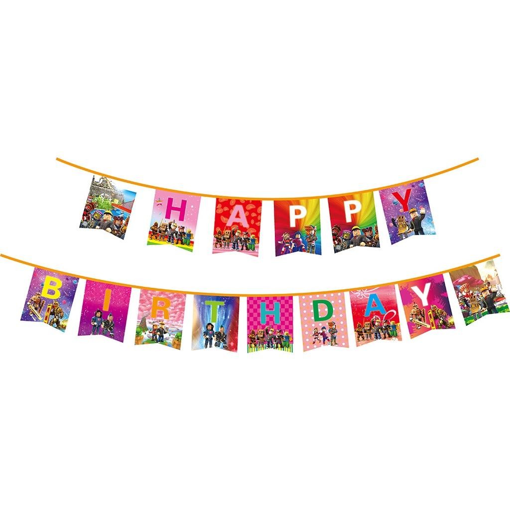 ParteeTime Kids Roblox Birthday Theme Decorations Party Balloon Banners Hang Swirls Backdrop Tablecloth Cake Topper