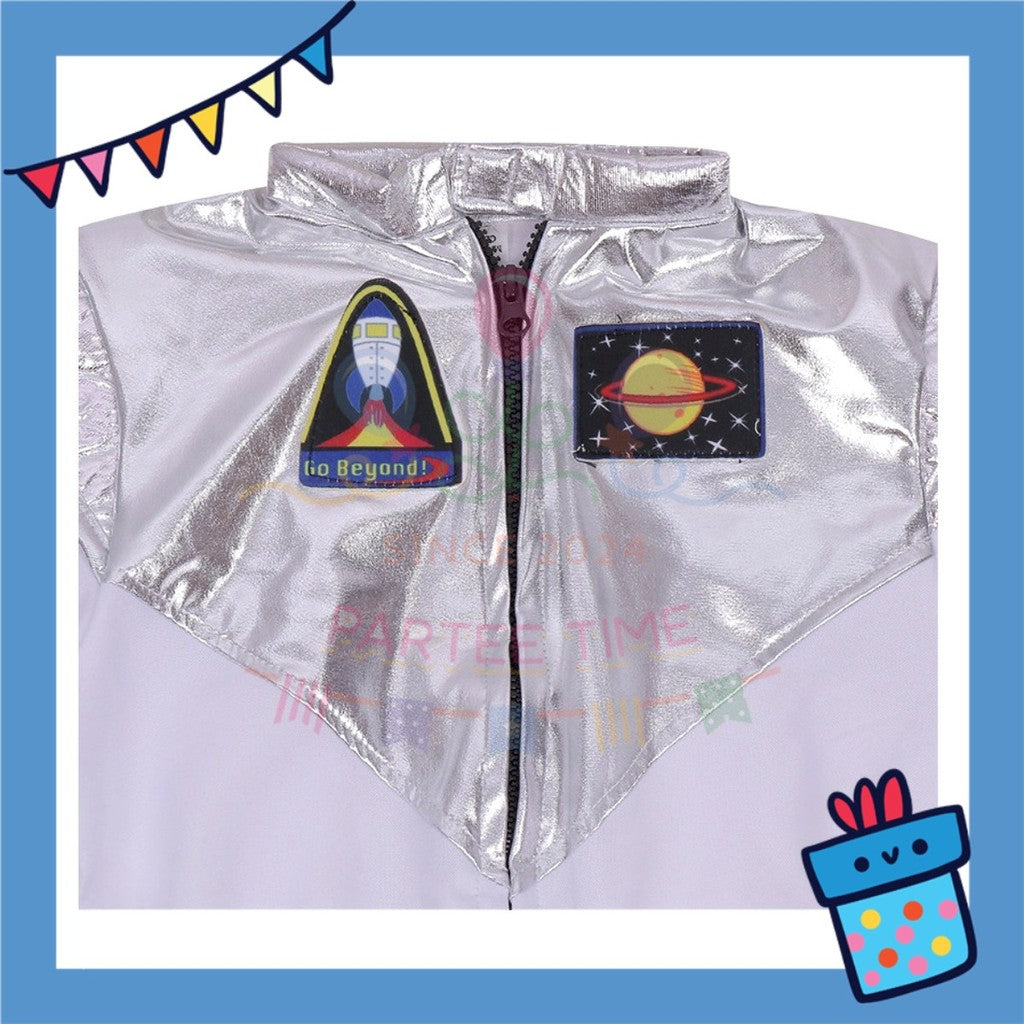 ParteeTime Kids Astronaut Children Boy Girl Kid Costume Halloween Nasa Cosplay Pilot White Jumpsuit Spaceman