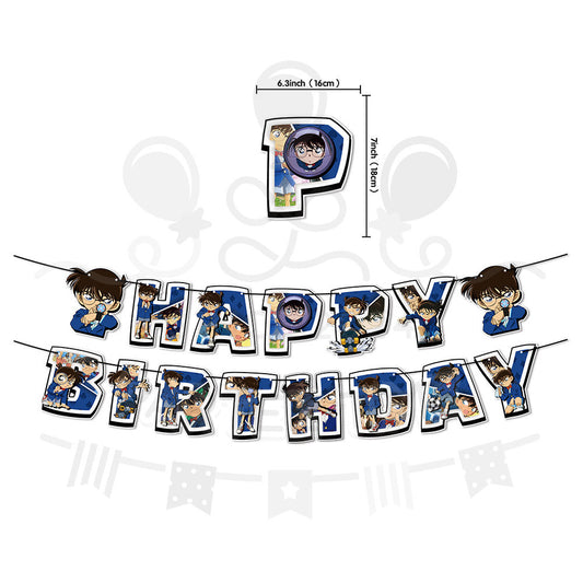 ParteeTime Kids Birthday Party Celebration Decoration Set Conan 4 in 1 Banner Balloon Cake Cupcake Topper Hari Jadi