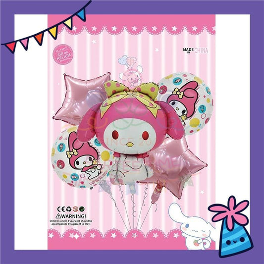 ParteeTime Kids Sanrio Cinnamoroll Kuromi Melody Birthday Party Decoration 5pcs Set Foil Balloon