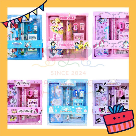 ParteeTime Kids Gifts Cartoon 7 in 1 Stationery Set Sanrio Kuromi My Melody My Little Pony Princess Birthday Gift Pack