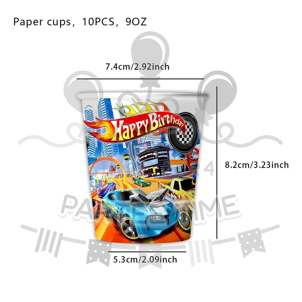 ParteeTime Kids Hot Wheels Birthday Theme Decorations Party Balloon Banners Hang Swirls Backdrop Tablecloth Cake Topper