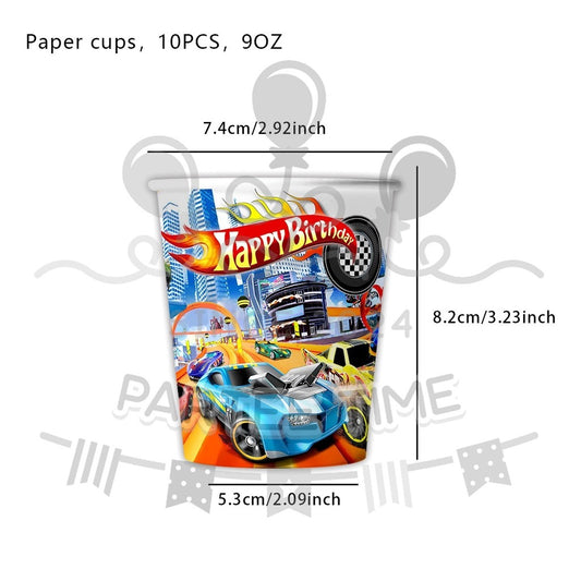 ParteeTime Kids Hot Wheels Birthday Theme Decorations Party Balloon Banners Hang Swirls Backdrop Tablecloth Cake Topper