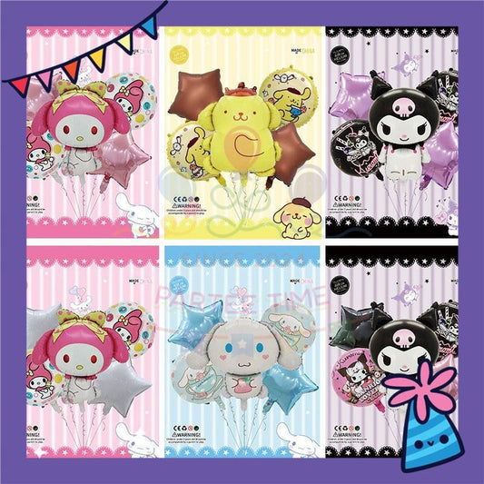 ParteeTime Kids Sanrio Cinnamoroll Kuromi Melody Birthday Party Decoration 5pcs Set Foil Balloon