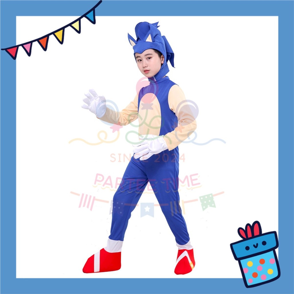 ParteeTime Kids Boy Sonic the Hedgehog Jumpsuit Cosplay Costumes Fancy Children Day Kostum Kosplay Kanak-Kanak Sonic