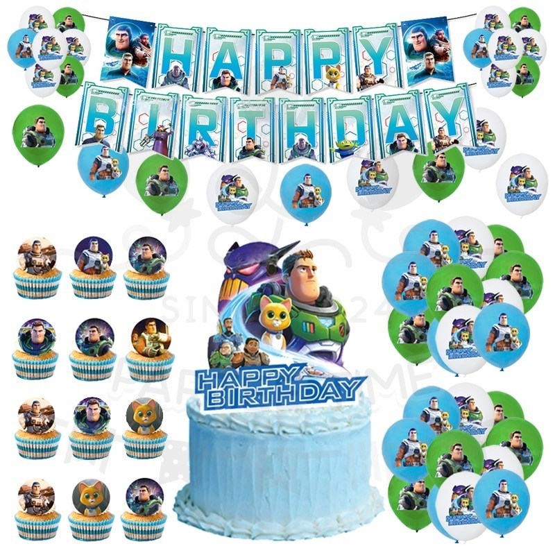 ParteeTime Kid Birthday Party Celebration Decoration Set Buzz 4 in 1 Banner Balloon Cake Cupcake Topper Majlis Hari Jadi