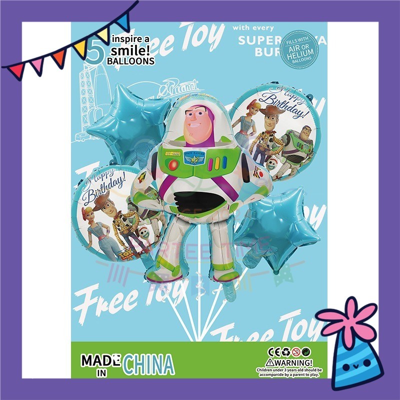 ParteeTime Kids Toy Story Woody Jessie Birthday Party Decoration 5pcs Set Foil Balloon Set Belon Hari Jadi Kanak-Kanak