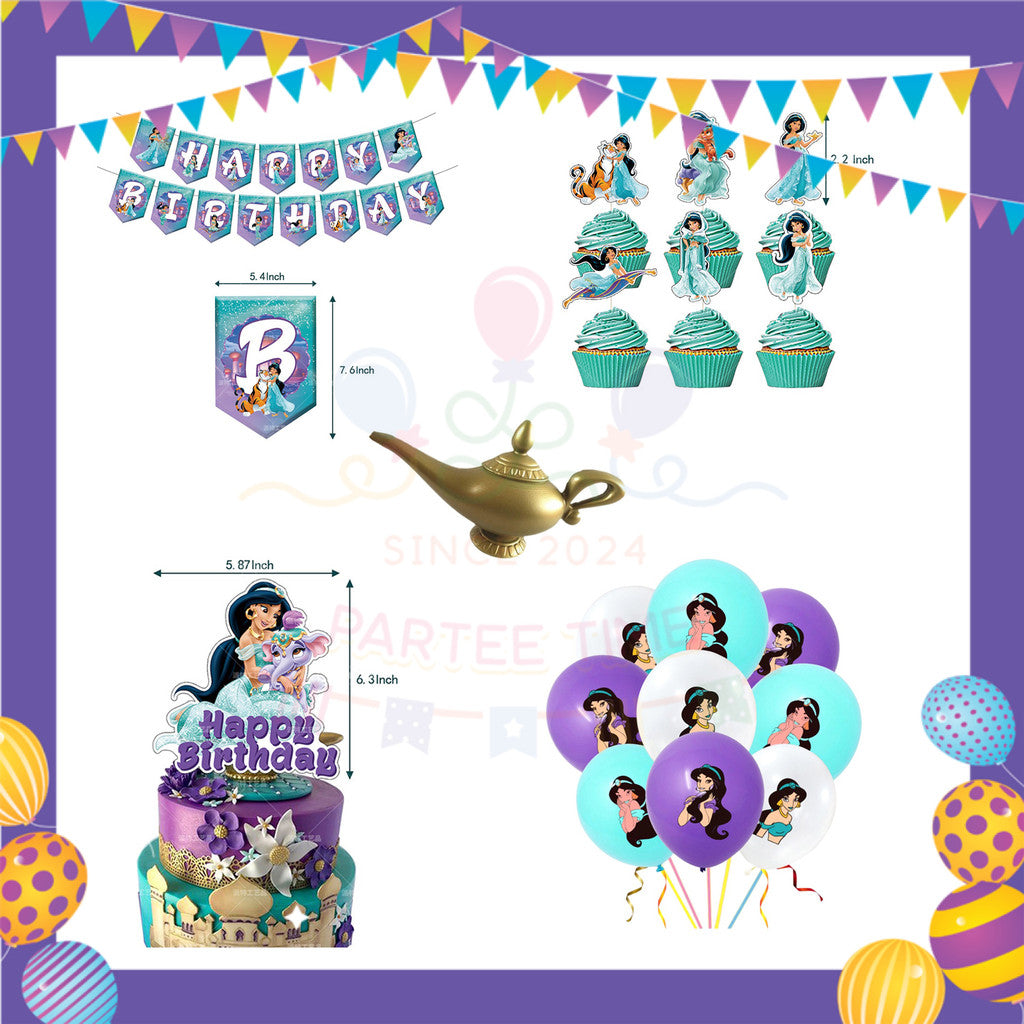 ParteeTime Kids Birthday Party Celebration Decoration Set Princess Jasmine 4 in 1 Sambutan Majlis Hari Jadi Kanak-Kanak