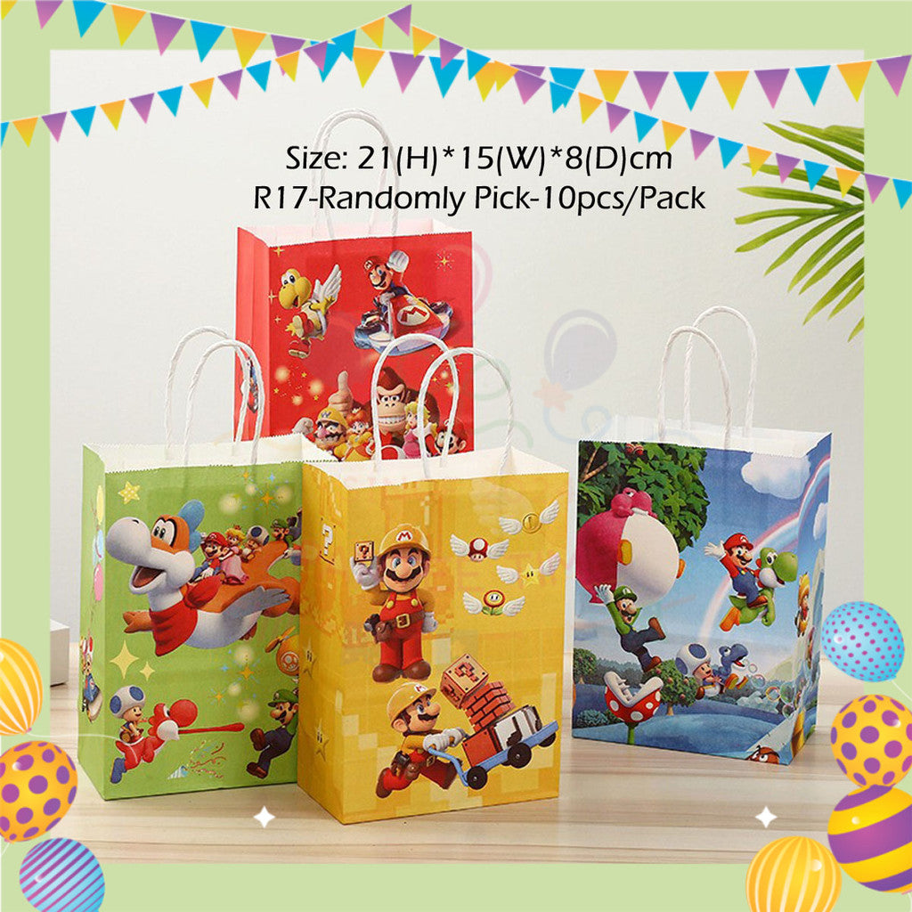 ParteeTime Kids Birthday Party Celebration Decoration Set Mario 4 in 1 Banner Cake Cupcake Topper Foil Balloon Hari Jadi