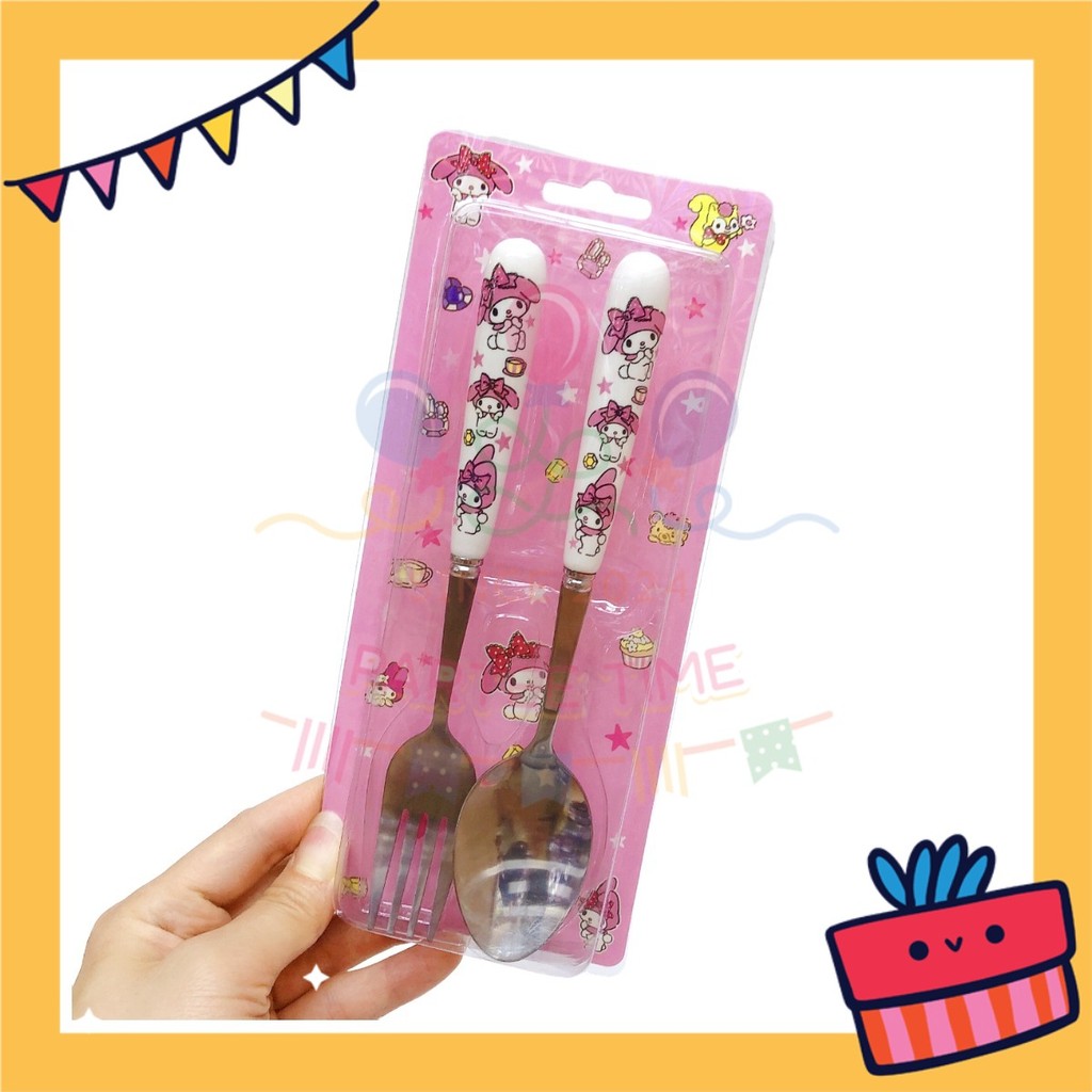 ParteeTime Kids Portable Stainless Steel Tableware Travel Gift Set Cutlery Utensil Set Spoon and Fork Keluli Tahan Karat