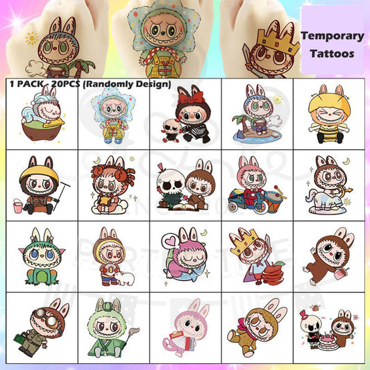 ParteeTime Kids Non-Toxic Temporary Tattoos Labubu Cartoon Body Make Up Parties Carnival