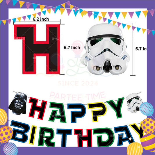 ParteeTime Kids Birthday Party Celebration Decoration Set Star War 4 in 1 Banner Balloon Cake Cupcake Topper