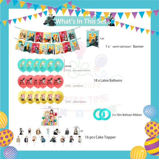 ParteeTime Kids Birthday Party Celebration Decoration Set SPY X FAMILY 4 in 1 Majlis Sambutan Hari Jadi Kanak-Kanak
