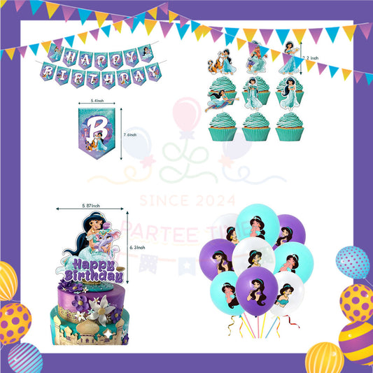 ParteeTime Kids Birthday Party Celebration Decoration Set Princess Jasmine 4 in 1 Sambutan Majlis Hari Jadi Kanak-Kanak