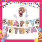 ParteeTime Kids Birthday Party Celebration Decoration Set Labubu 4 in 1 Banner Balloon Cake Cupcake Topper