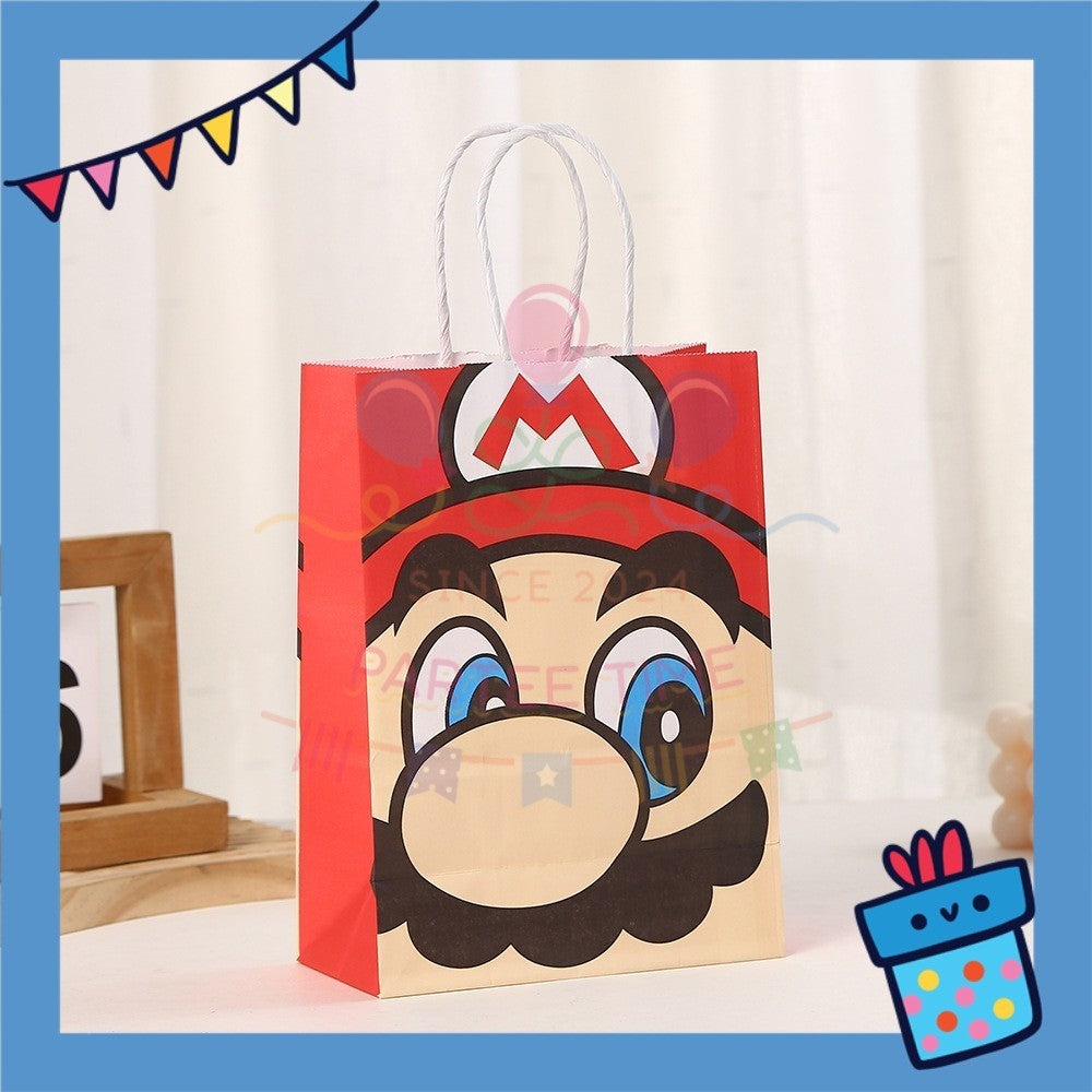 ParteeTime Birthday Kids 1pcs Mario Party Favor Gift Bags with Handle Paper Bag Doorgift Packaging Goodies Bag Gift Beg