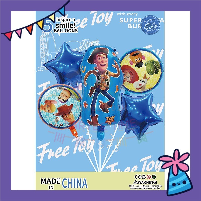 ParteeTime Kids Toy Story Woody Jessie Birthday Party Decoration 5pcs Set Foil Balloon Set Belon Hari Jadi Kanak-Kanak