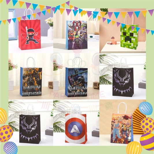ParteeTime Birthday Kids 1pcs Mix Cartoon Party Favor Gift Bags with Handle Paper Bag Doorgift Packaging Goodies Bag