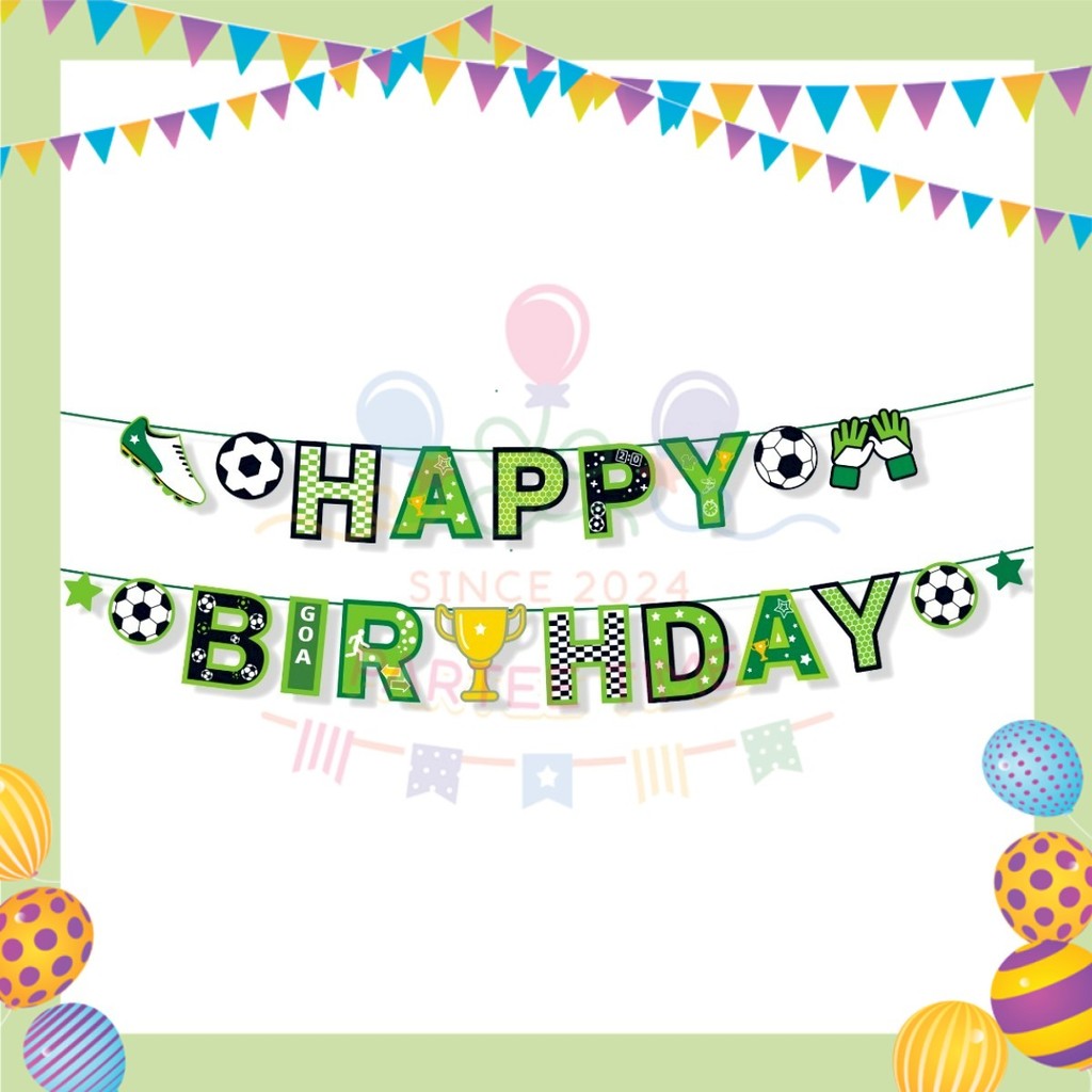 ParteeTime Kids Football Birthday Theme Decorations Kids Birthday Balloon Banner Set Budak Hari Jadi Bola Sepak Hiasan