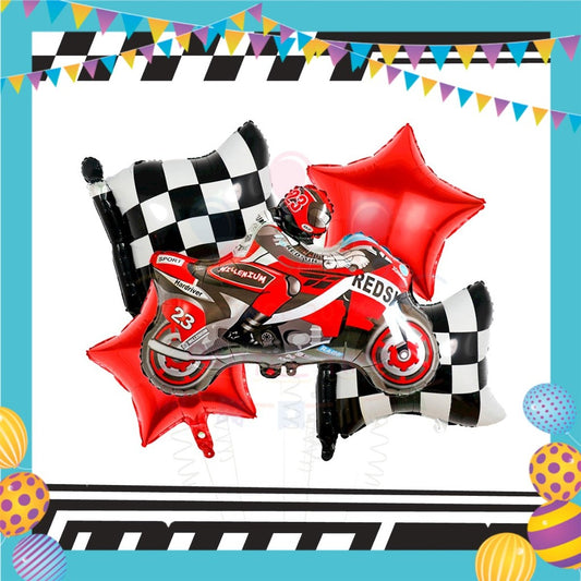 ParteeTime Kids Motor Racing Birthday Party Decoration 5pcs Set Foil Balloon Set Belon Sambutan Parti Hari Jadi  Kanak
