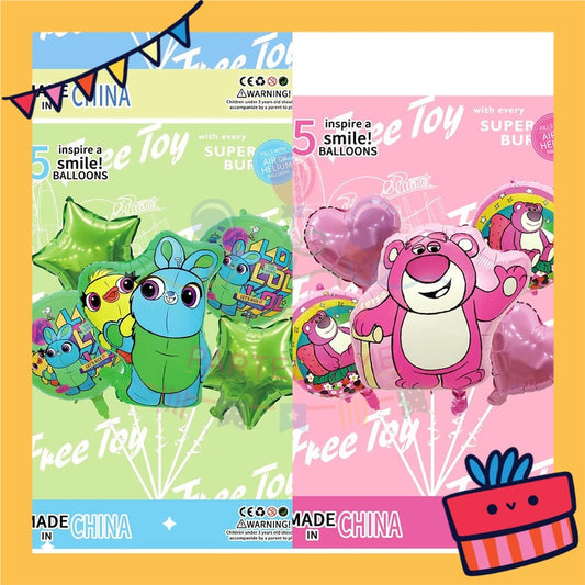 ParteeTime Kids Lotso Birthday Party Decoration 5pcs Set Foil Balloon Set Belon Lotso 5pcs Hiasan Hari Jadi Kanak-Kanak