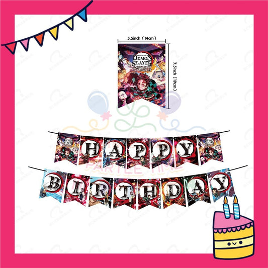 ParteeTime Kids Birthday Party Celebration Decoration Set Demon Slayer 4 in 1 Banner Balloon Cupcake Topper Hari Jadi
