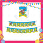 ParteeTime Kids Birthday Party Celebration Decoration Set Cartoon Super 4 in 1 Banner Balloon Cake Cupcake Topper