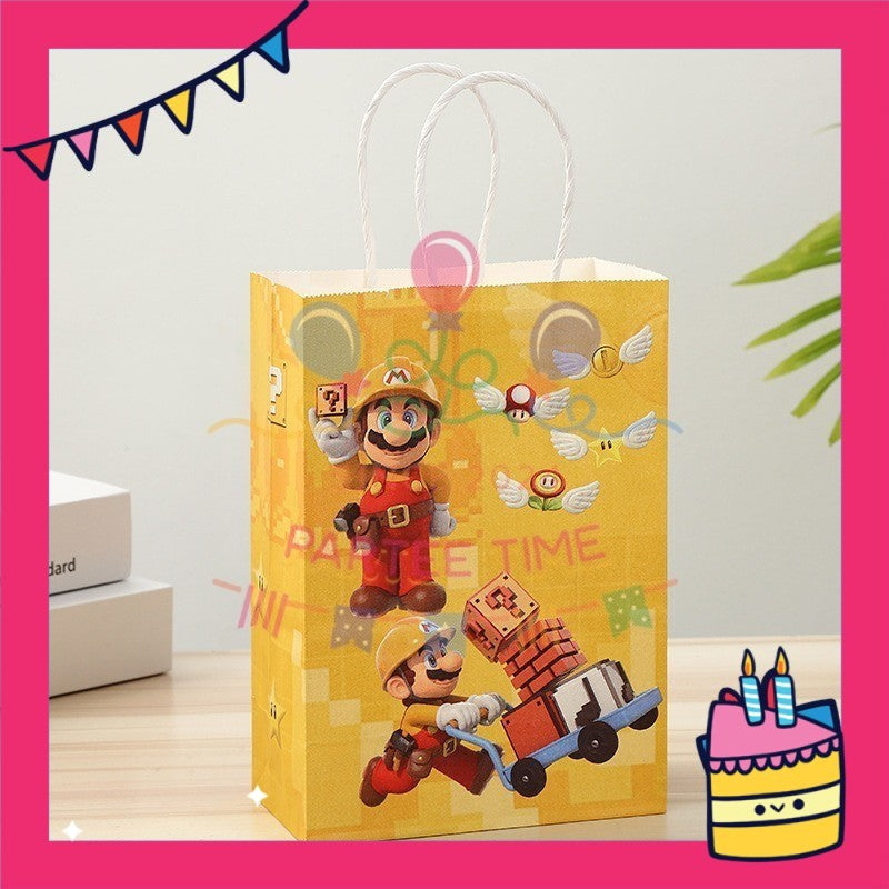 ParteeTime Birthday Kids 1pcs Mario Party Favor Gift Bags with Handle Paper Bag Doorgift Packaging Goodies Bag Gift Beg