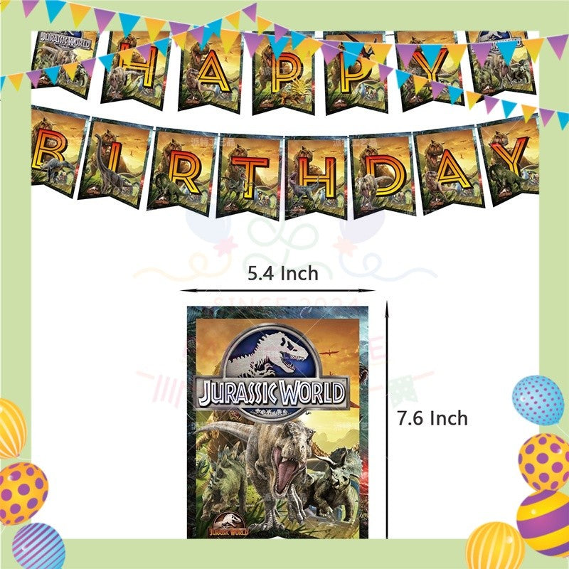 ParteeTime Kids Birthday Party Celebration Decoration Set Jurassic World 4 in 1 Banner Balloon Cake Cupcake Topper