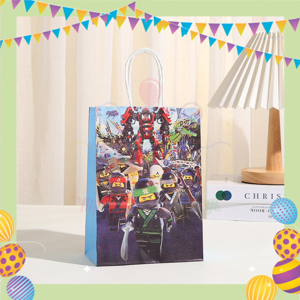 ParteeTime Birthday Kids 1pcs Mix Cartoon Party Favor Gift Bags with Handle Paper Bag Doorgift Packaging Goodies Bag