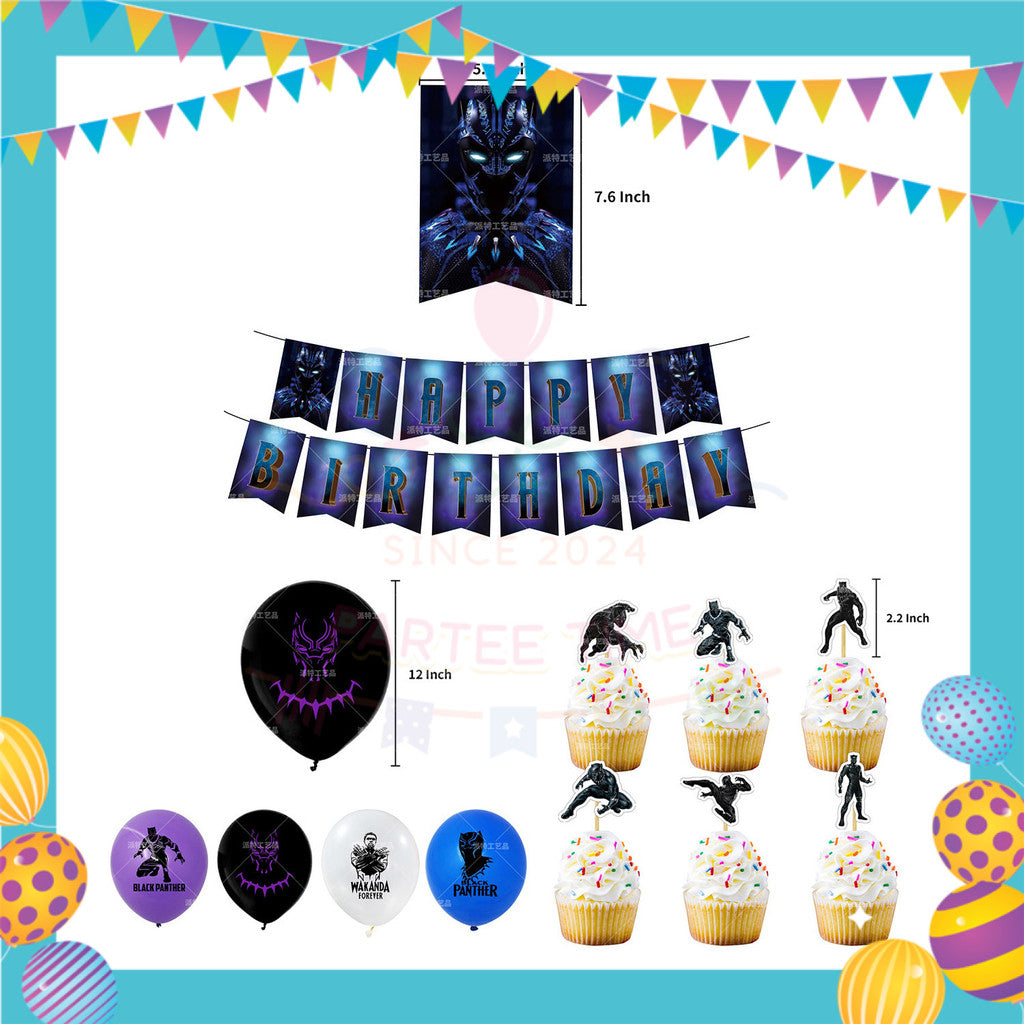ParteeTime Kids Birthday Party Celebration Decoration Set Black Panther 4 in 1 Majlis Sambutan Hari Jadi Kanak-Kanak