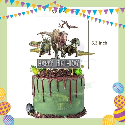 ParteeTime Kids Birthday Party Celebration Decoration Set Jurassic World 4 in 1 Banner Balloon Cake Cupcake Topper