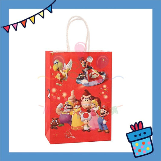 ParteeTime Birthday Kids 1pcs Mario Party Favor Gift Bags with Handle Paper Bag Doorgift Packaging Goodies Bag Gift Beg