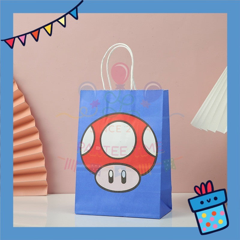 ParteeTime Kids Birthday 1pcs Mario Princess Peach Gift Bags with Handle Paper Bag Packaging Beg Goodies Murah Hari Jadi