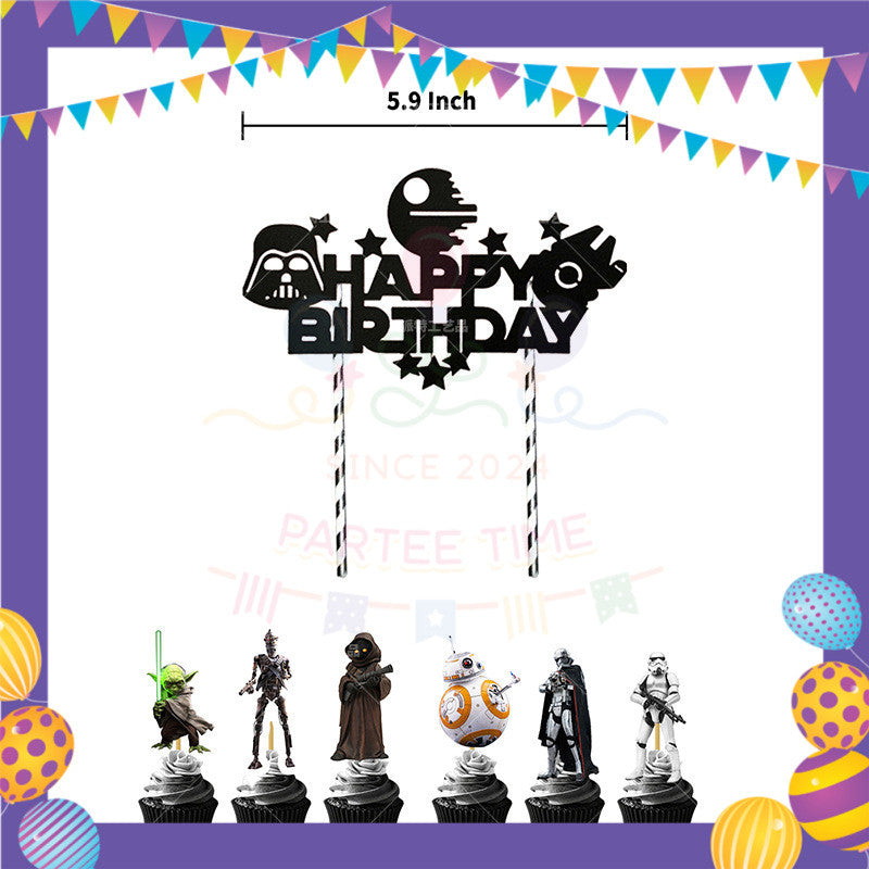 ParteeTime Kids Birthday Party Celebration Decoration Set Star War 4 in 1 Banner Balloon Cake Cupcake Topper