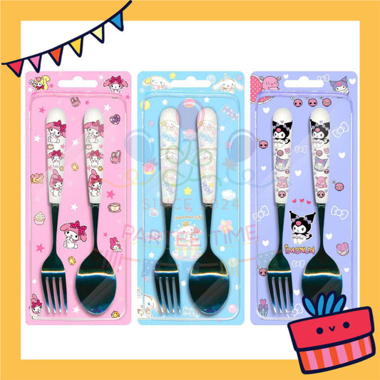 ParteeTime Kids Portable Stainless Steel Tableware Travel Gift Set Cutlery Utensil Set Spoon and Fork Keluli Tahan Karat