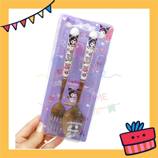 ParteeTime Kids Portable Stainless Steel Tableware Travel Gift Set Cutlery Utensil Set Spoon and Fork Keluli Tahan Karat