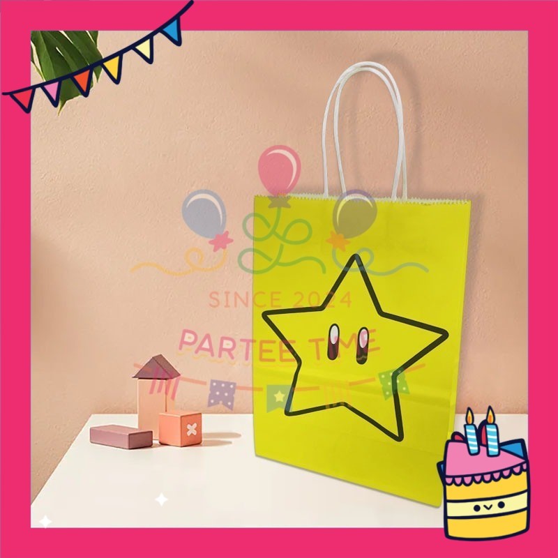 ParteeTime Birthday Kids 1pcs Mario Party Favor Gift Bags with Handle Paper Bag Doorgift Packaging Goodies Bag Gift Beg