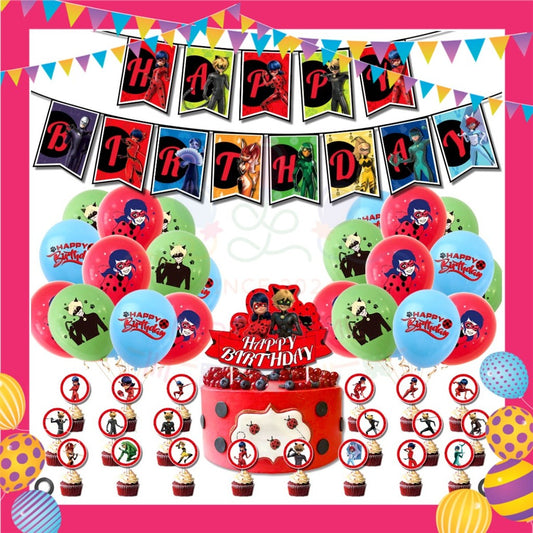 ParteeTime Kids Birthday Party Celebration Balloon Caketopper Banner Set Red Girl Costume Sambutan Parti Hari Jadi