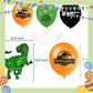 ParteeTime Kids Birthday Party Celebration Decoration Set Jurassic World 4 in 1 Banner Balloon Cake Cupcake Topper