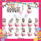 ParteeTime Kids Birthday Party Celebration Decoration Set Labubu 4 in 1 Banner Balloon Cake Cupcake Topper