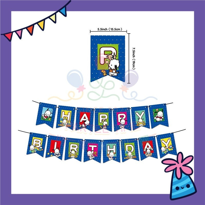 ParteeTime Kids Birthday Party Celebration Decoration Set Pochacho 4 in 1 Banner Balloon Cake Cupcake Topper Hari Jadi