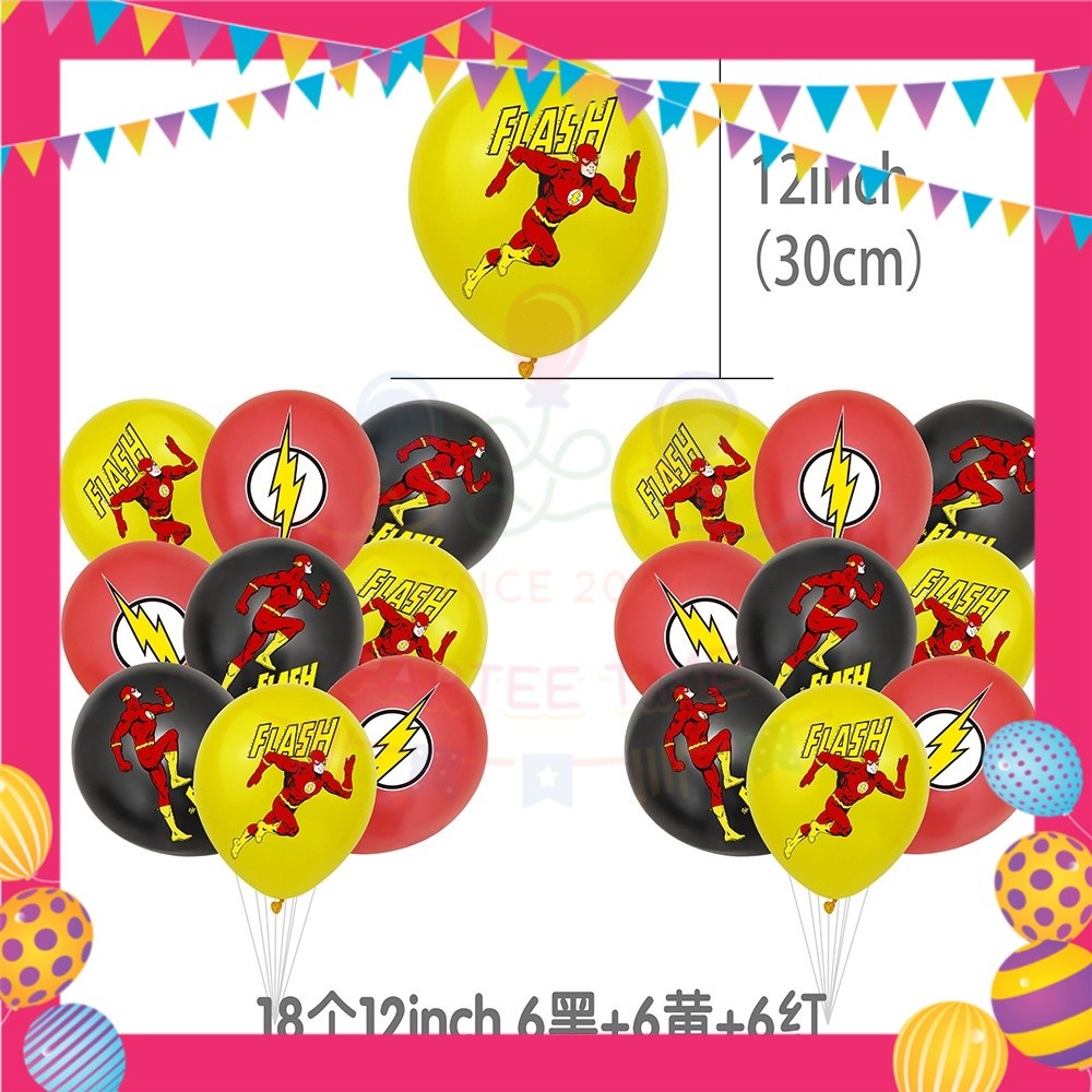 ParteeTime Kids Birthday Party Celebration Decoration Set Flash 4 in 1 Banner Balloon Cake Cupcake Topper