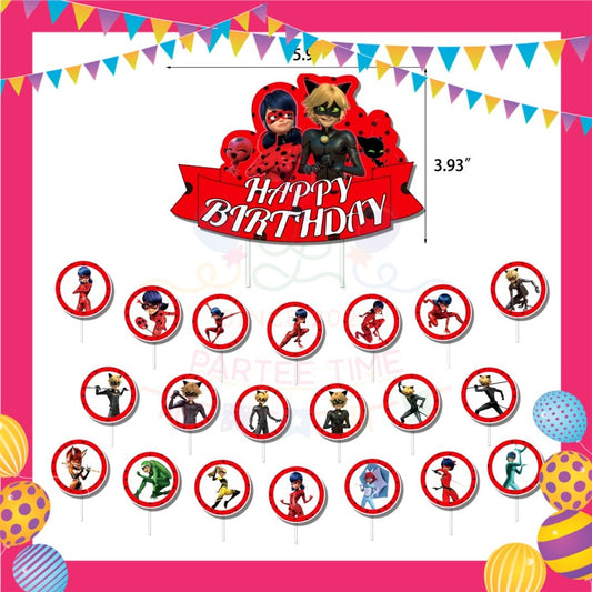 ParteeTime Kids Birthday Party Celebration Balloon Caketopper Banner Set Red Girl Costume Sambutan Parti Hari Jadi