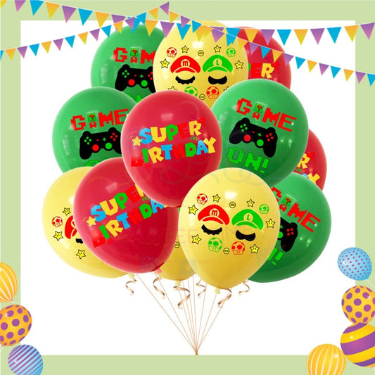 ParteeTime Kids Birthday Party Celebration Decoration Set Mario 4 in 1 Banner Cake Cupcake Topper Foil Balloon Hari Jadi