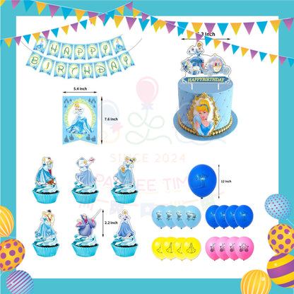 ParteeTime Kids Birthday Party Celebration Decoration Set Cinderella 4 in 1 Majlis Sambutan Hari Jadi Kanak-Kanak