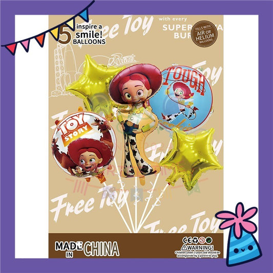 ParteeTime Kids Toy Story Woody Jessie Birthday Party Decoration 5pcs Set Foil Balloon Set Belon Hari Jadi Kanak-Kanak