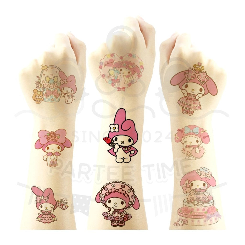 ParteeTime Kids Non-Toxic Temporary Tattoos Cute Cartoon Sanrio Kuromi Melody Cinnamoroll Body Make Up Parties Carnival
