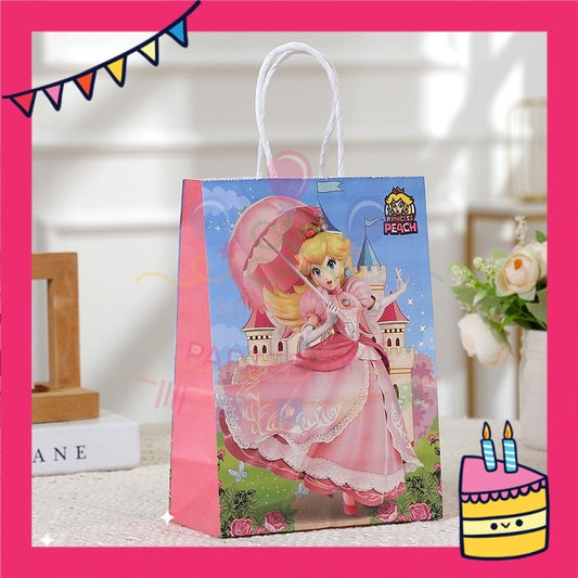 ParteeTime Kids Birthday 1pcs Mario Princess Peach Gift Bags with Handle Paper Bag Packaging Beg Goodies Murah Hari Jadi