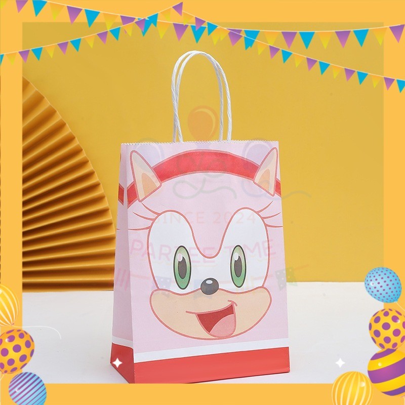ParteeTime Birthday Kids 1pcs Sonic Party Favor Gift Bags with Handle Paper Bag Doorgift Packaging Goodies Bag